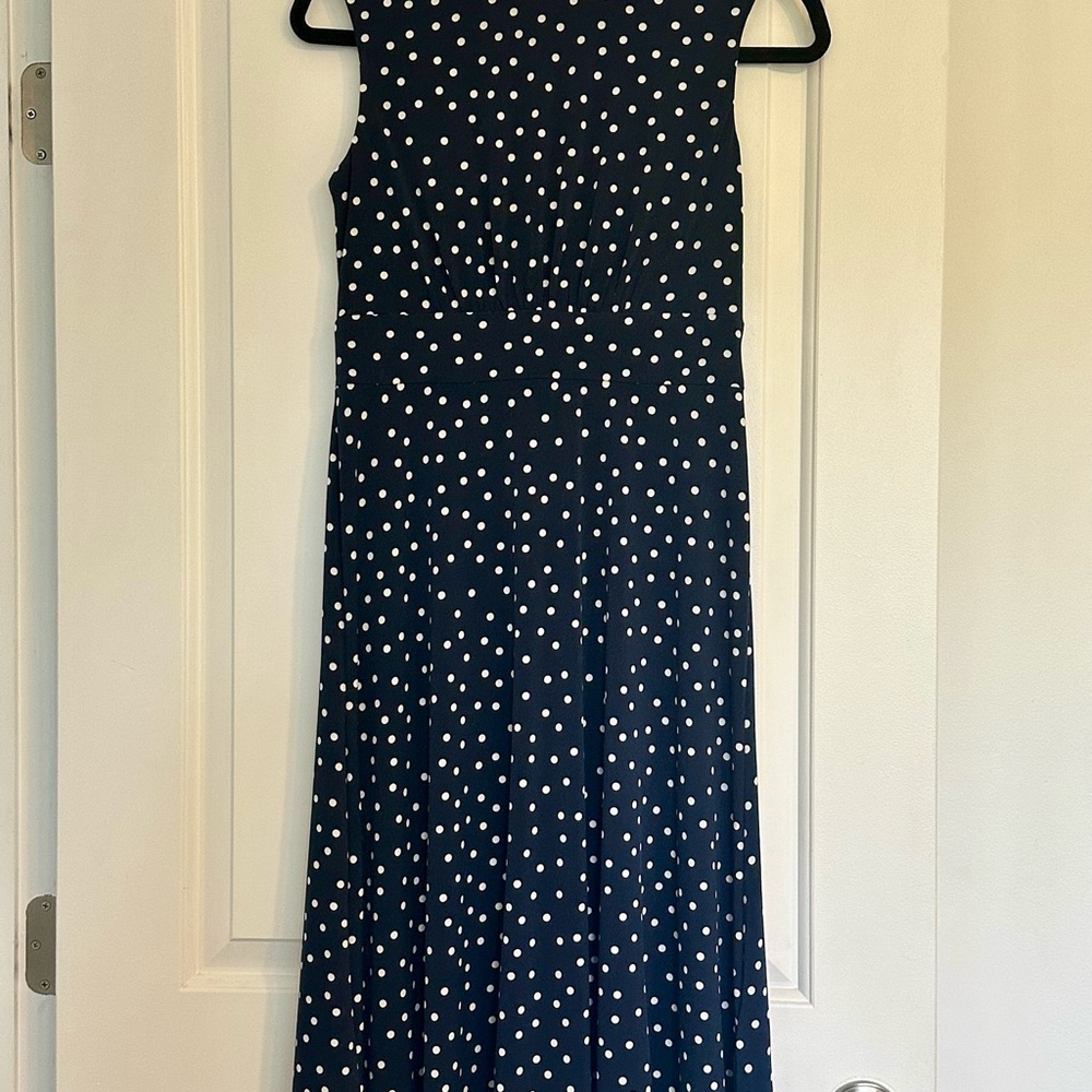 London Times Blue Sleeveless Mock Neck Maxi Sundress